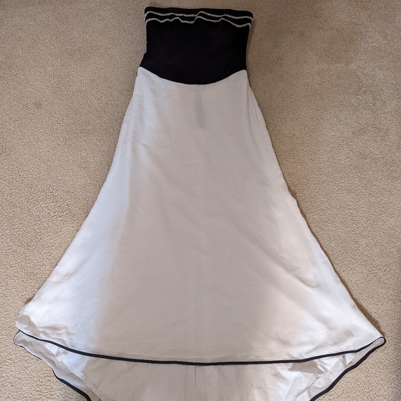 Alfred Angelo Black and White Beaded Strapless Chiffon Wedding Dress Prom - Picture 1 of 12
